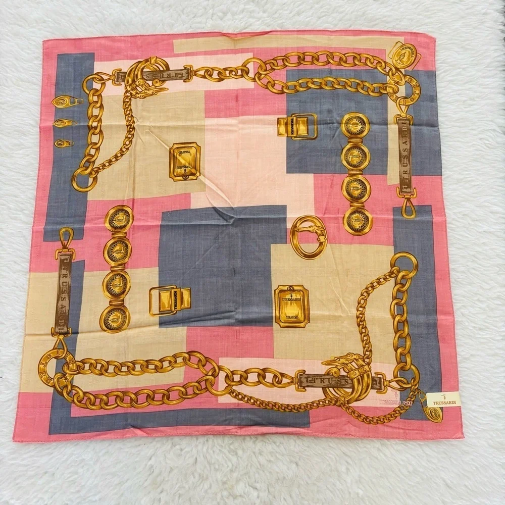 Trussardi Cotton Multicolor Square Bandanna/Scarf Size 21” X 21”approximately